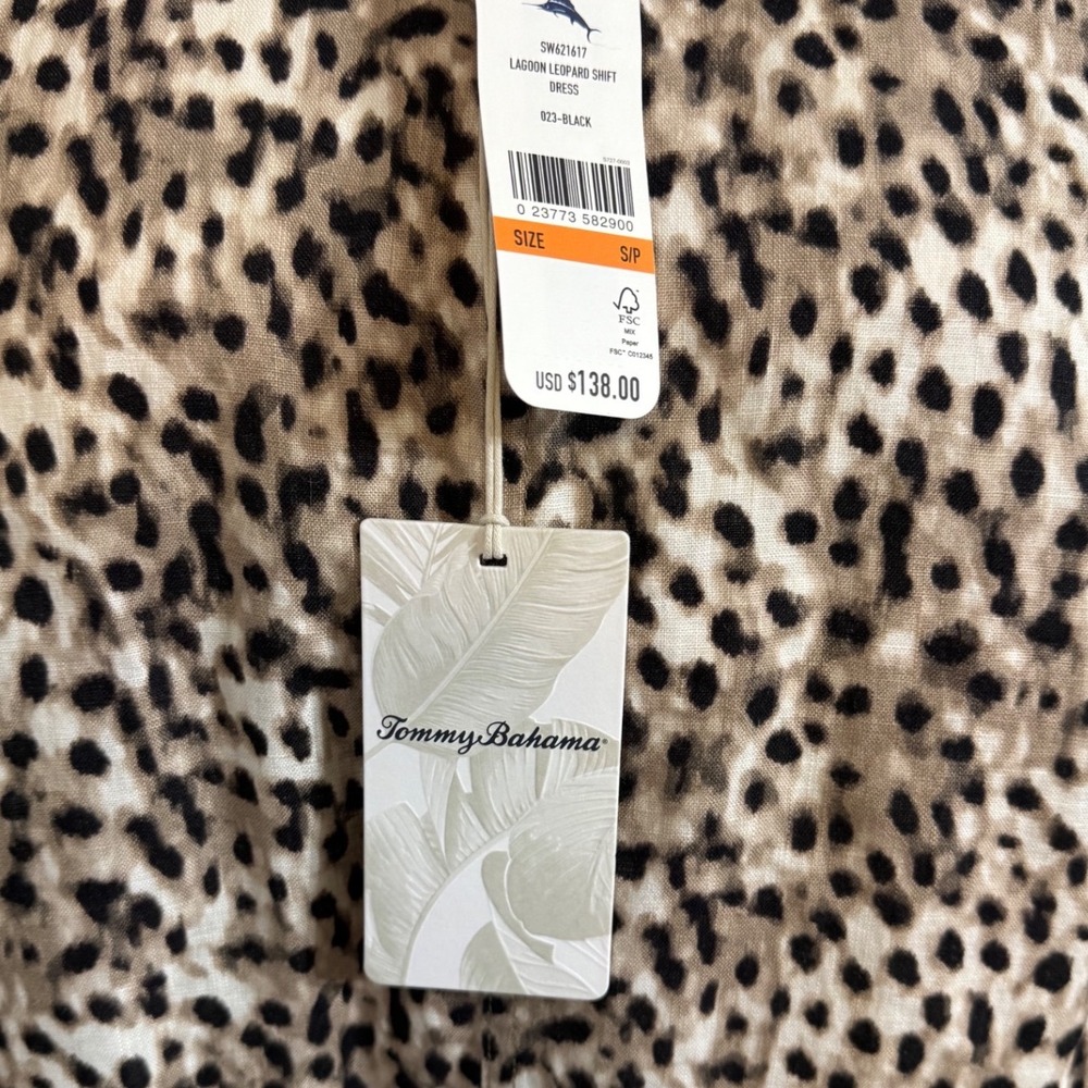 Tommy Bahama Lagoon Leopard Linen Shift Dress Ruffle V-Neck Raw Hem Summer Boho - Picture 8 of 8
